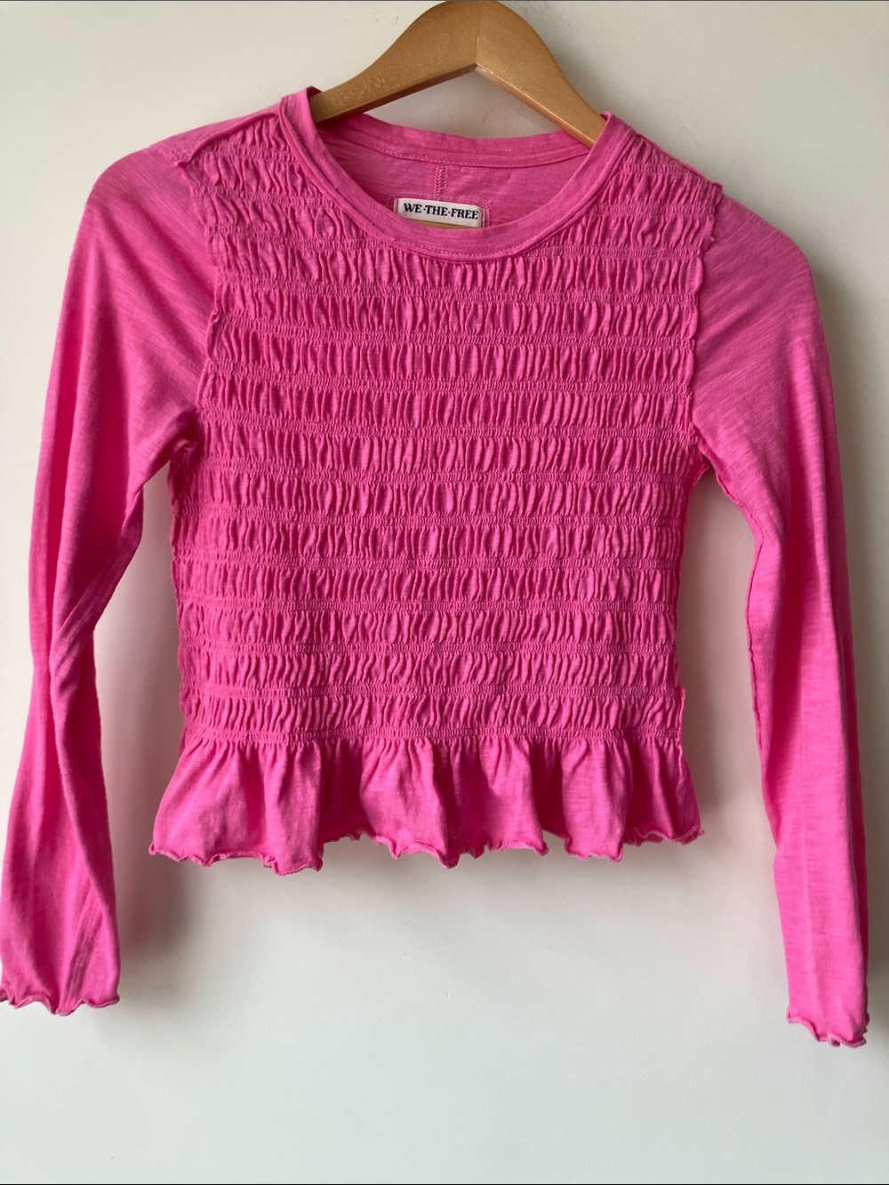 WE THE FREE Free People Sylvie Long Sleeve Crop Top Bubblegum Pink Size XS EUC